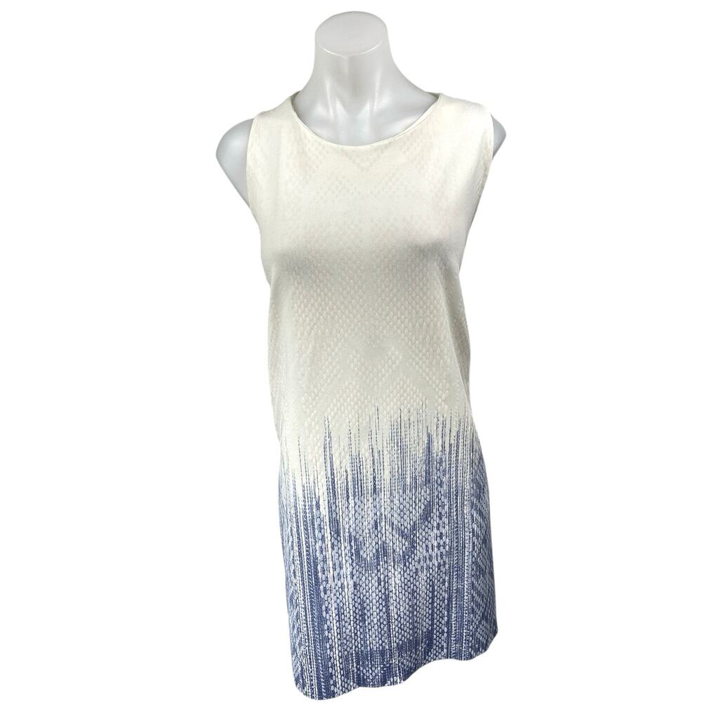 Zara White Blue Sleeveless Texture Cami Camisole Tank Mini Shift Dress Size L